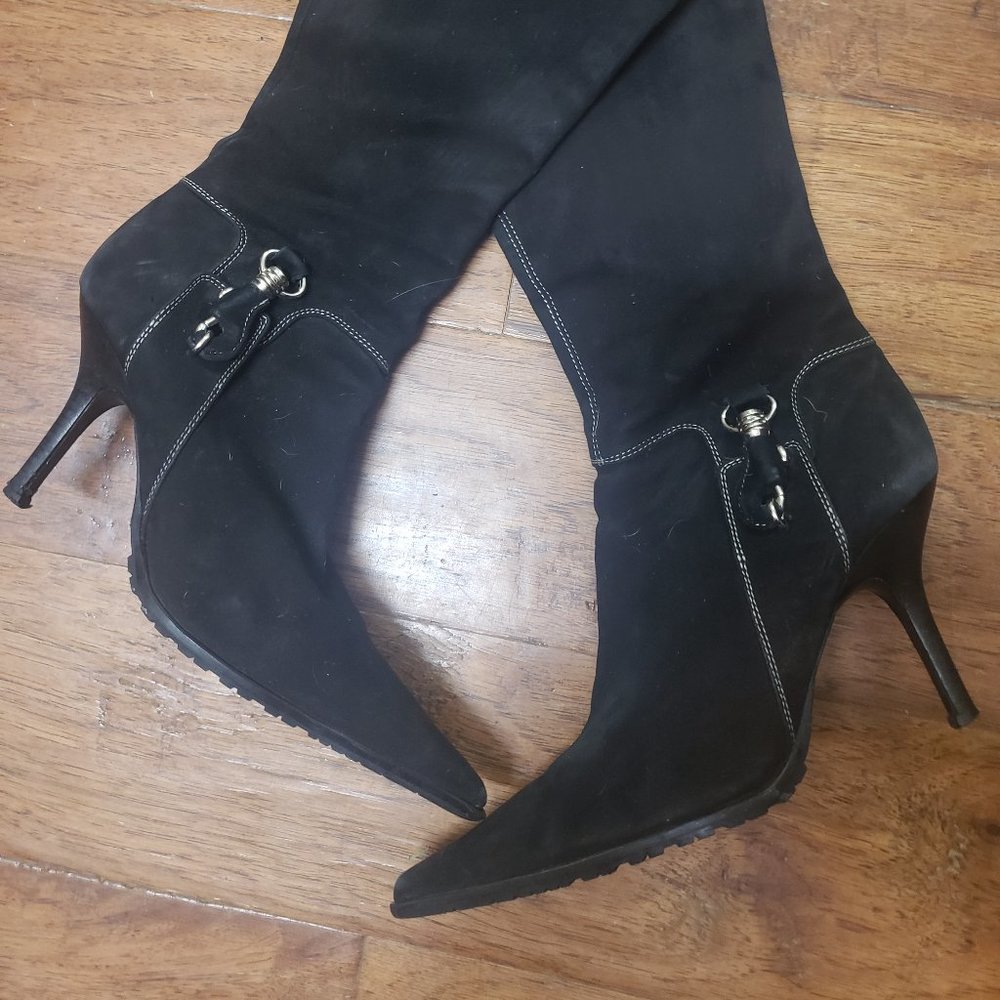 Donald J Pliner Black Suede Stiletto Boots Size 7
